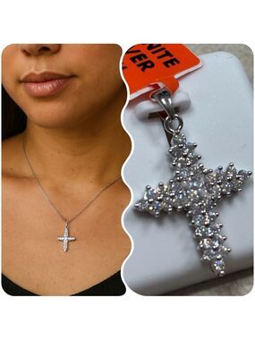 Moissanite 1.5 CTW over rhodium plated 925 Silver Cross Pendant
